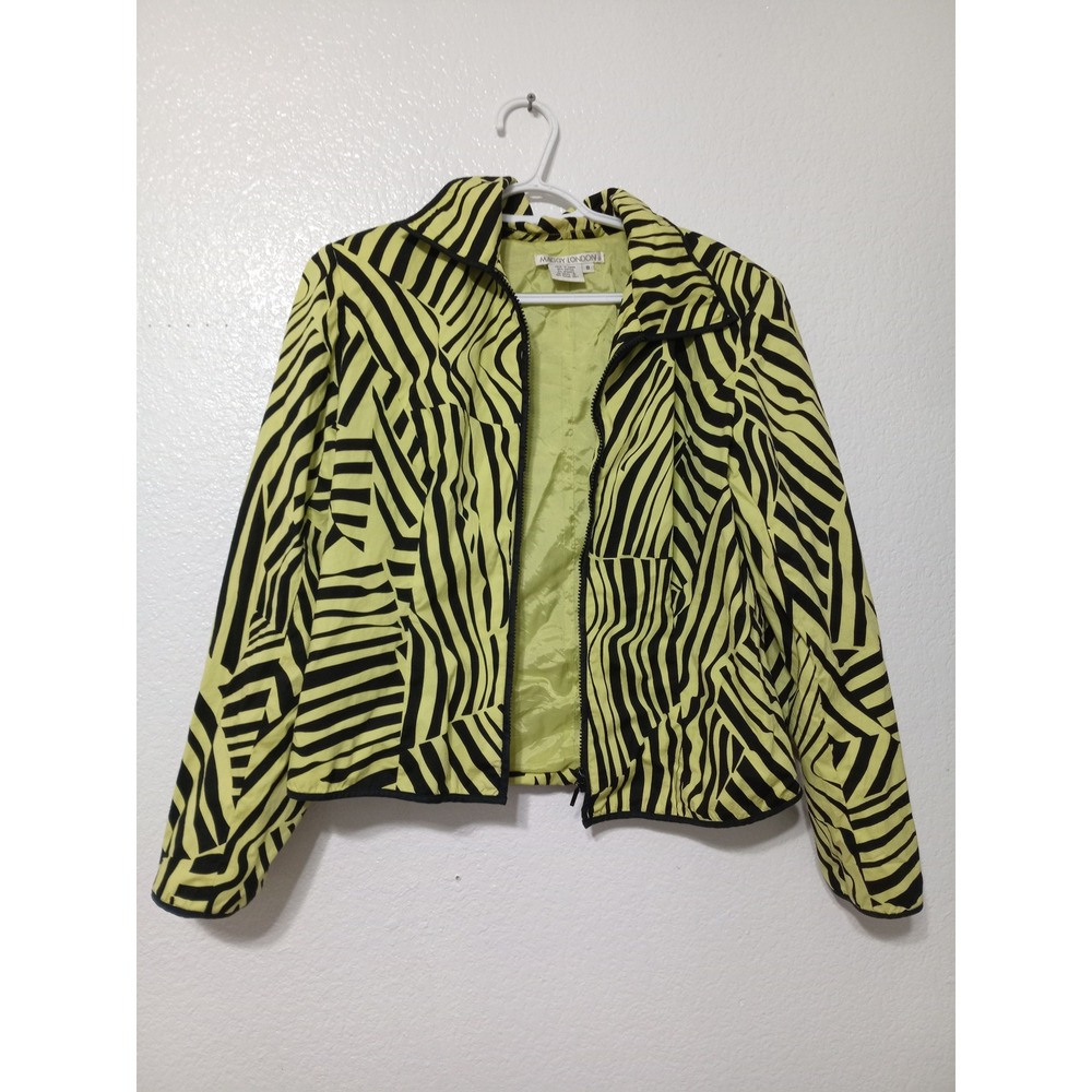 Maggy London Womens Lime Green Black Zebra Print Zip Up Jacket Size 8 (91)